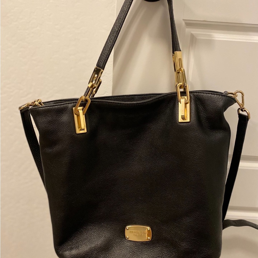 Michael Kors Black Shoulder Bag with Gold Details